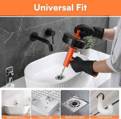 Drain Snake Hair Drain Clog Remover with Drill Adapter, 33ft Flexible Steel Spring Head Drain Augers, Manual or Powered, Sink Drain Snake Clog Remover for Bathroom Kitchen Tub Shower Drain Snake
