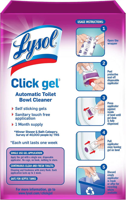 Lysol Click Gel Automatic Toilet Bowl Cleaner, Toilet Gel Stamp, Toilet Freshener, Bathroom Essentials, Refreshing Mango & Hibiscus Scent, 6 Count (Pack of 1)