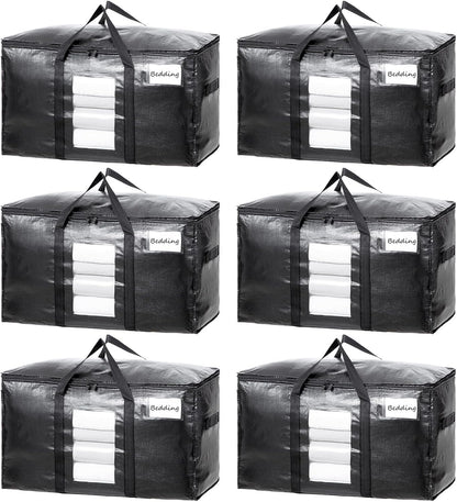 TAILI Extra Large Moving Bags, 4 Pack Blue Heavy Duty Totes For Storage with Visible Window, Wrap Around Handles, Storage Bags for Space Saving, Alternative to Moving Boxes