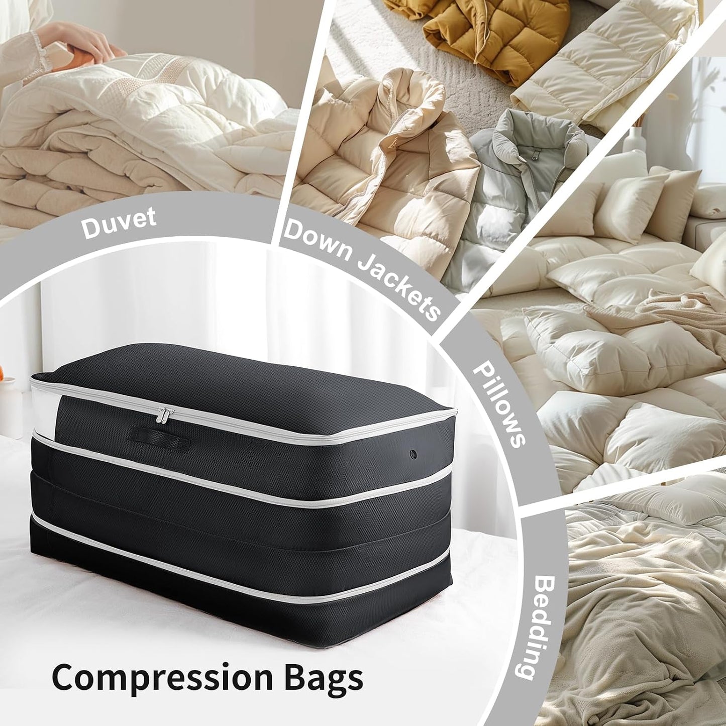 Comforter Storage Bag - Large Capacity Bedding Storage Bags Ultra Space Saving Self Compression Organizer, Washable Compression Bags for Storage Comforter Blanket Duvet Pillow, 2-Pack, Beige