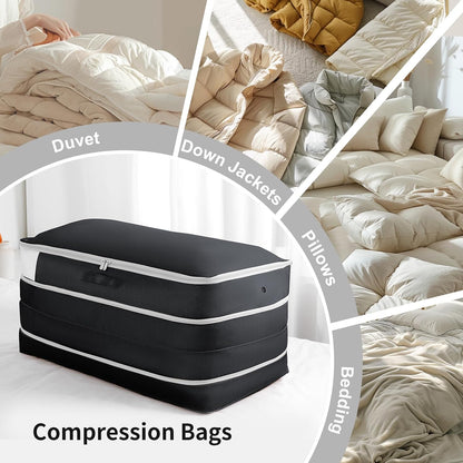 Comforter Storage Bag - Large Capacity Bedding Storage Bags Ultra Space Saving Self Compression Organizer, Washable Compression Bags for Storage Comforter Blanket Duvet Pillow, 2-Pack, Beige
