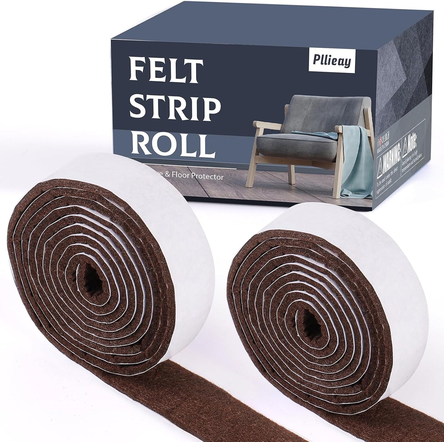 Pllieay 2 Pack Felt Strip Rolls with Adhesive Backing Heavy-Duty Felt Furniture Pads for Hardwood Floors and Rocking Chair to Protect Surface from Scratches & Damage(Brown, 118 x 2 x 0.12 Inch)