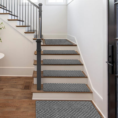 PURE ERA Carpet Stair Treads Tape Free Non Slip Indoor Stair Carpet Stair Protectors Pet-Friendly Non-Slip Skid Resistant Washable Reusable 8" x 30"(2 Pieces,Black)