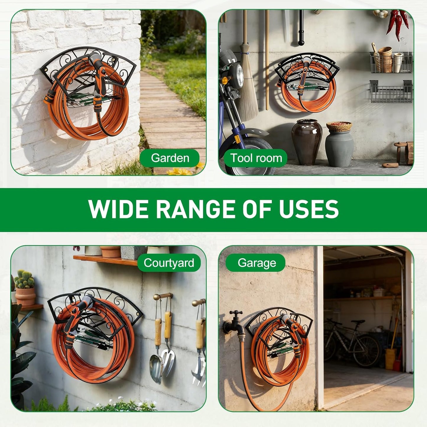 Garden Hose Holder Heavy Duty Metal Water Hose Holder, Hose Hanger Wall Mounted Metal Detachable Hose Storage Organizer for Outside Yard Lawn