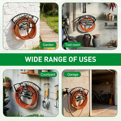 Garden Hose Holder Heavy Duty Metal Water Hose Holder, Hose Hanger Wall Mounted Metal Detachable Hose Storage Organizer for Outside Yard Lawn