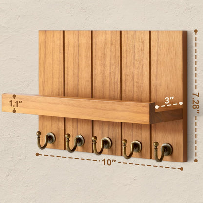 Rebee Vision Decorative Key Holder Wall Mount - Rustic Key Holder for Wall with Shelf and Mail Organizer for Living Room Decor - Home Essentials for Home Improvement (Brown, 3.54" x 10" x 7.28")