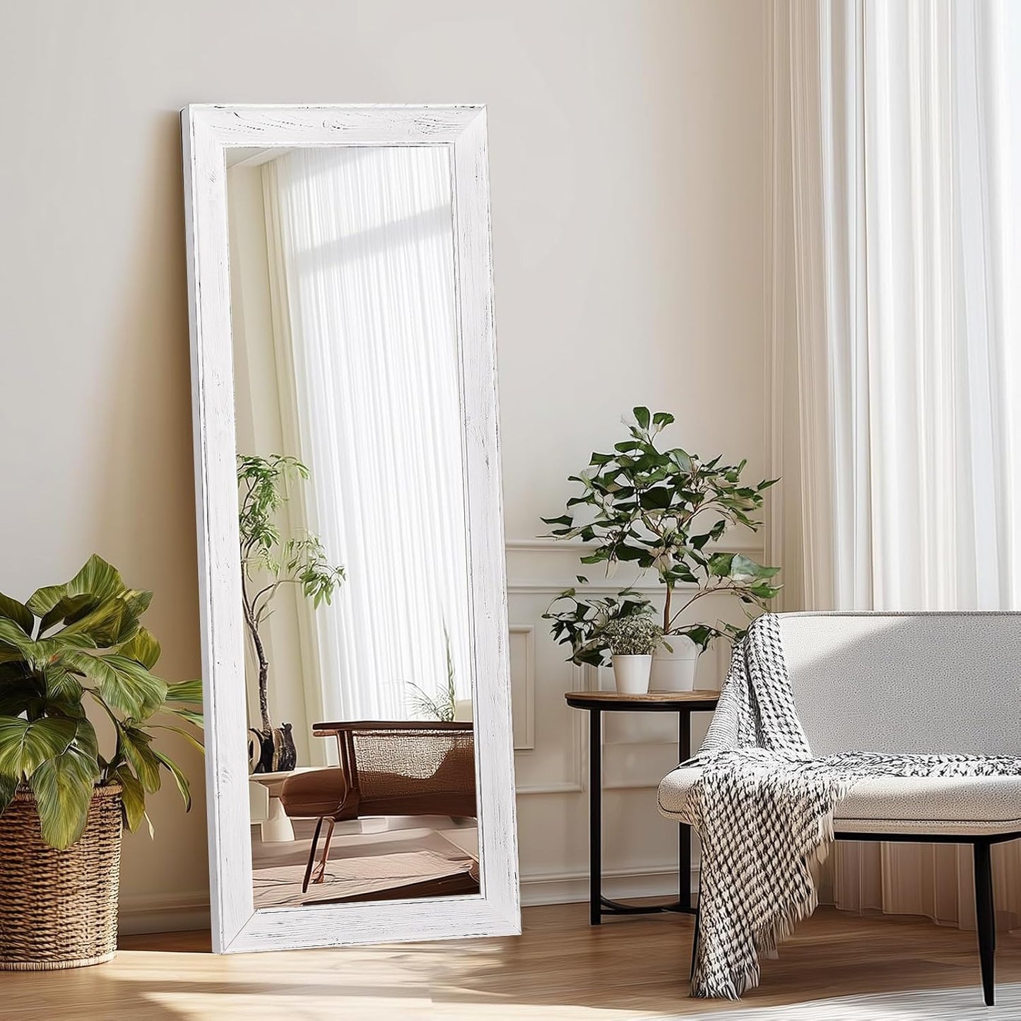 Solid Wood Full Length Mirror - 65"x22" Arched Floor Mirror, Free Standing & Wall Mounted - Elegant Design for Bedroom, Dressing Room, Hallway, Brown