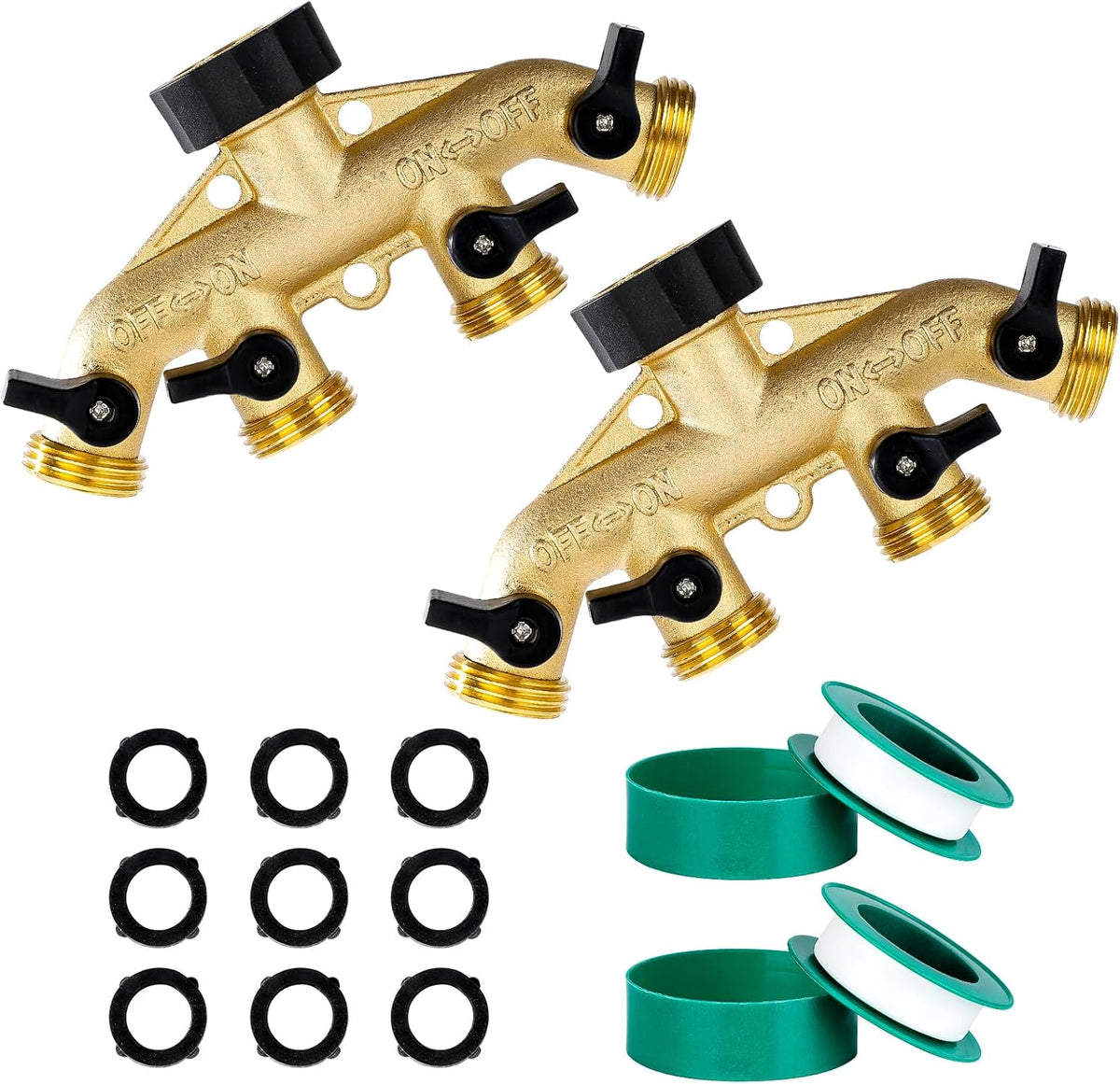 Brass Hose Splitter 2 Way, Heavy Duty Garden Hose Splitter with Shut Off Valves, Y Connector Hose Adapter, No Leak, Includes Washers & Teflon Tape – Dalmbox
