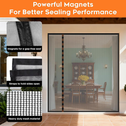 Magnetic Screen Door, Screen Door Mesh, Heavy-Duty Mesh Curtain, Door Net Keep Bugs Out, Hands Free Partition, Screen Size 38” × 83”, Fits 36” × 82” Doors, Pet & Kid Friendly, Black