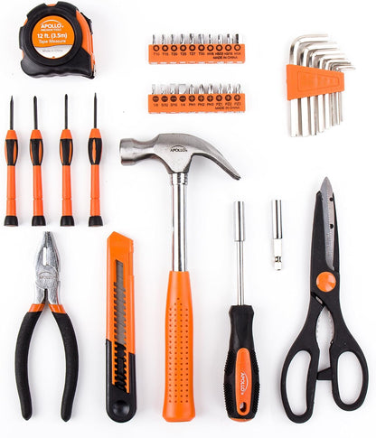Apollo Tools Original 39 Piece General Household Tool Set in Toolbox Storage Case with Essential Hand Tools for Everyday Home Repairs, DIY and Crafts Red/Black - DT9706