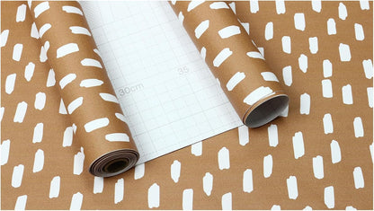 HAOKHOME Peel and Stick Wallpaper Boho Modern Dots Wall Paper Removable for Bathroom Caramel/White Contact Paper 17.3in x 9.8ft