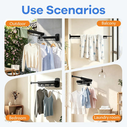 Foldable Wall Mounted Laundry Drying Rack, 3 Fold Retractable Clothes Drying Rack, Durable Clothing Hanger Rack for Laundry Room, Balcony, Bathroom (White)
