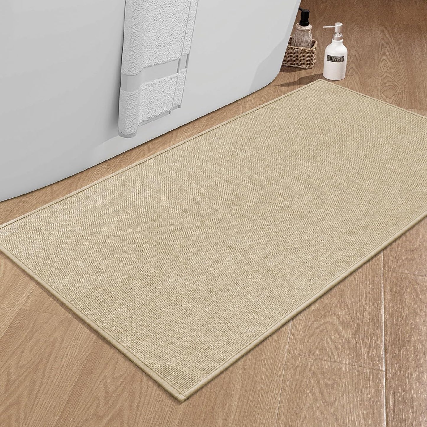 chakme Bathroom Rugs Mat 24x17, Ultra Thin Non Slip Bath Mat Small Quick Dry Absorbent Bath Mat for Bathroom Floor, (Dark Beige, 24"x17")