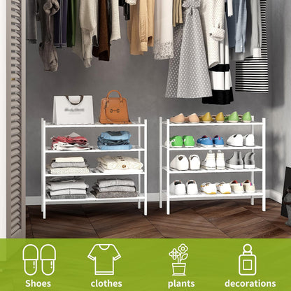 BMOSU 2-Tier Bamboo Small Shoe Rack Premium Stackable Shoe Shelf Storage Organizer for Hallway Closet Living Room Entryway Organizer (Black Bamboo)