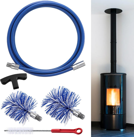 Dreyoo Pellet Stove Cleaning Brush Kit, 20 FT Flexible Steel Rod with 3" Brush Head, T Handle, Multi Purpose Flue Detail Cleaner, Nylon Stove Flue Pipe Kit for Pellet Furnace Exhaust Pipes
