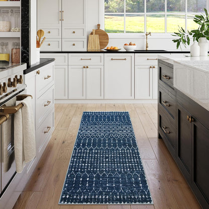 Lahome Moroccan Entry Rug 2x3, Non-Slip Washable Front Indoor Door Mat Rubber Backing Low-Profile Door Rugs, Small Geometric Print Distressed for Entryway Bathroom Kitchen, Black Hana