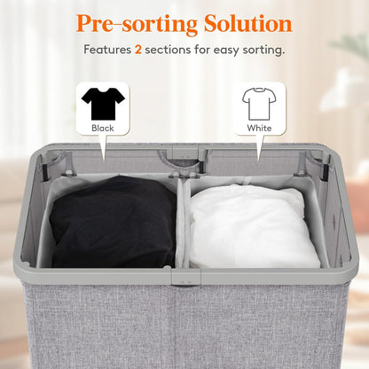 Lifewit 165L Large Laundry Basket with Lid, Laundry Hamper with Plastic Handles and Removable Bag, Foldable Tall Dirty Clothes Hampers for Laundry for Laundry Room, Bedroom, Bathroom, Dorm, Beige
