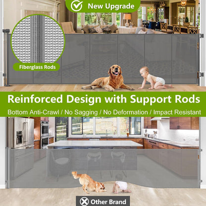 Newly Enhanced - 42" Tall × 120" Extra Wide Retractable Baby Gate Keeps Pets from Getting Under Tall Dog Gate, Indoor/Outdoor Baby Gates for Dogs, Retractable Dog Gate for Large Openings, White