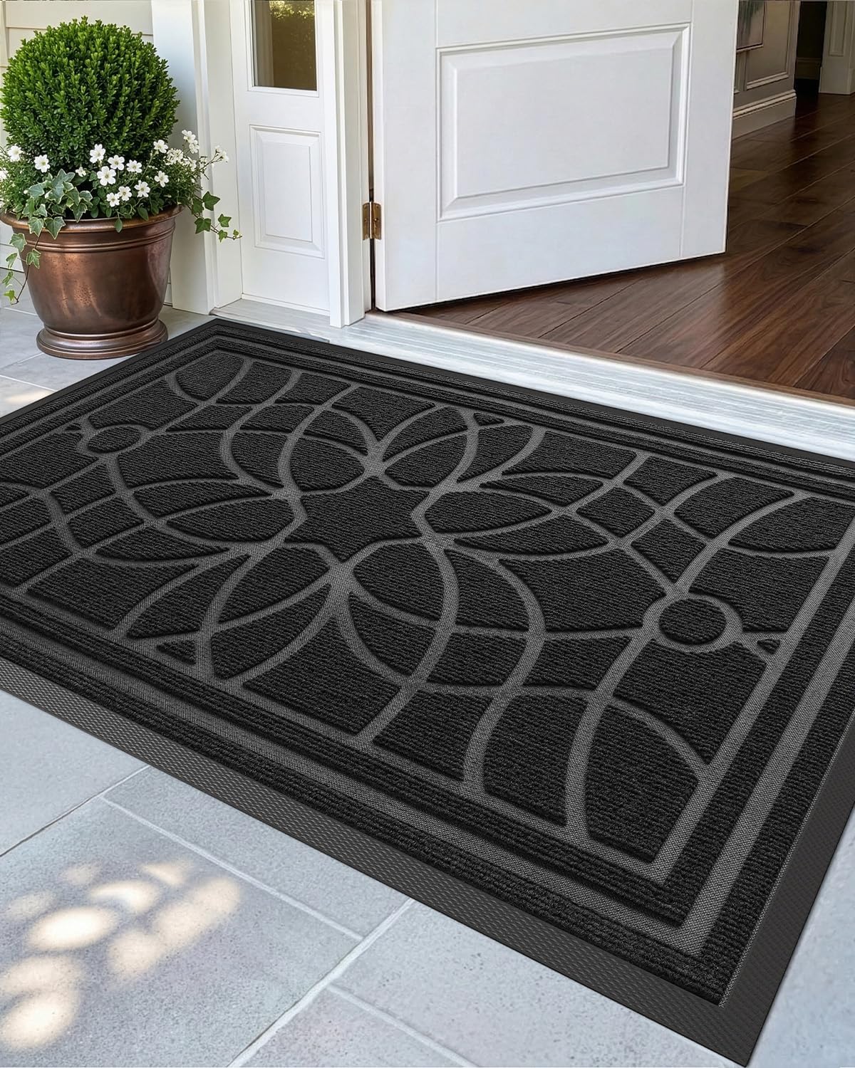 DEXI Front Door Mat Outside Entrance, Heavy Duty Non Slip Low Profile Doormat for Entryway, Trap Dirt and Moisture Welcome Mats, Easy Clean, Patio, Garage, 3x2, Blue