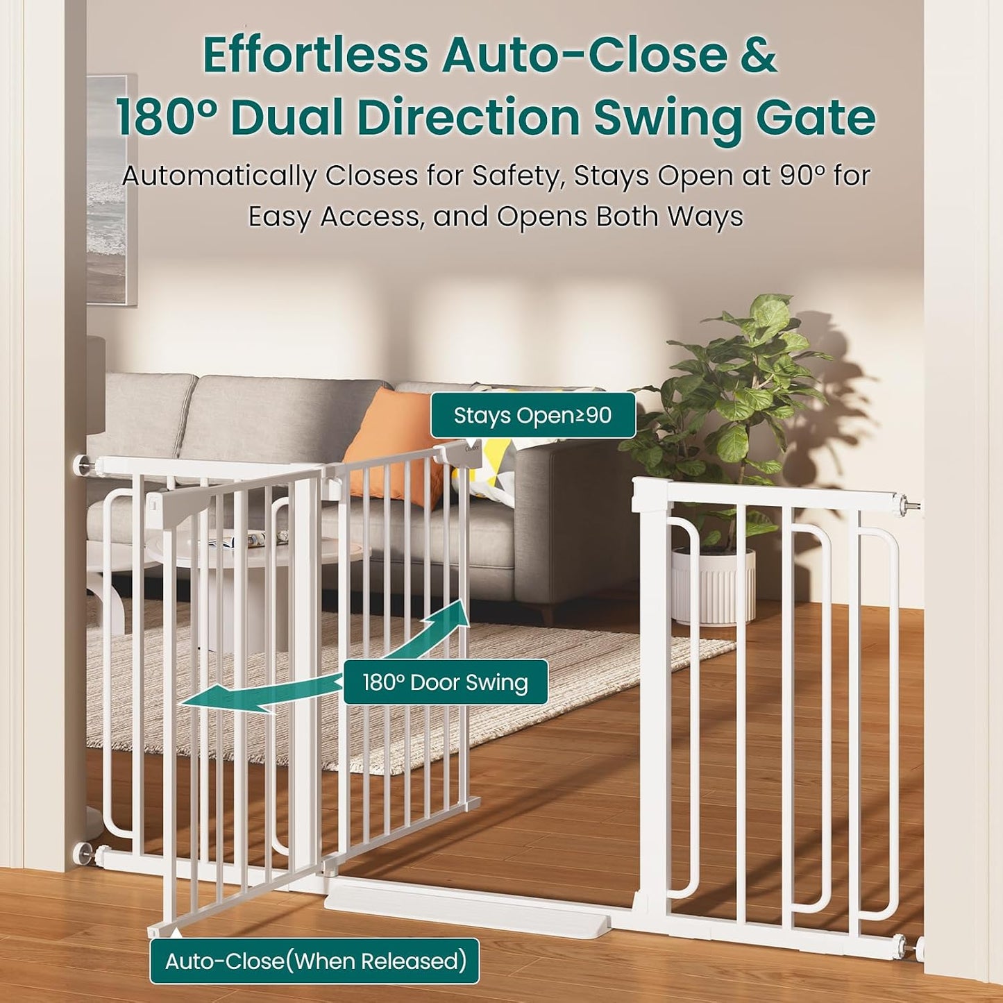 Cumbor 30-46" Baby Gate for Stairs, Mom's Choice Awards Winner-Auto Close Dog Gate for The House, Gifts for Mom, Easy Install Pressure Mounted Pet Gates for Doorways, Black