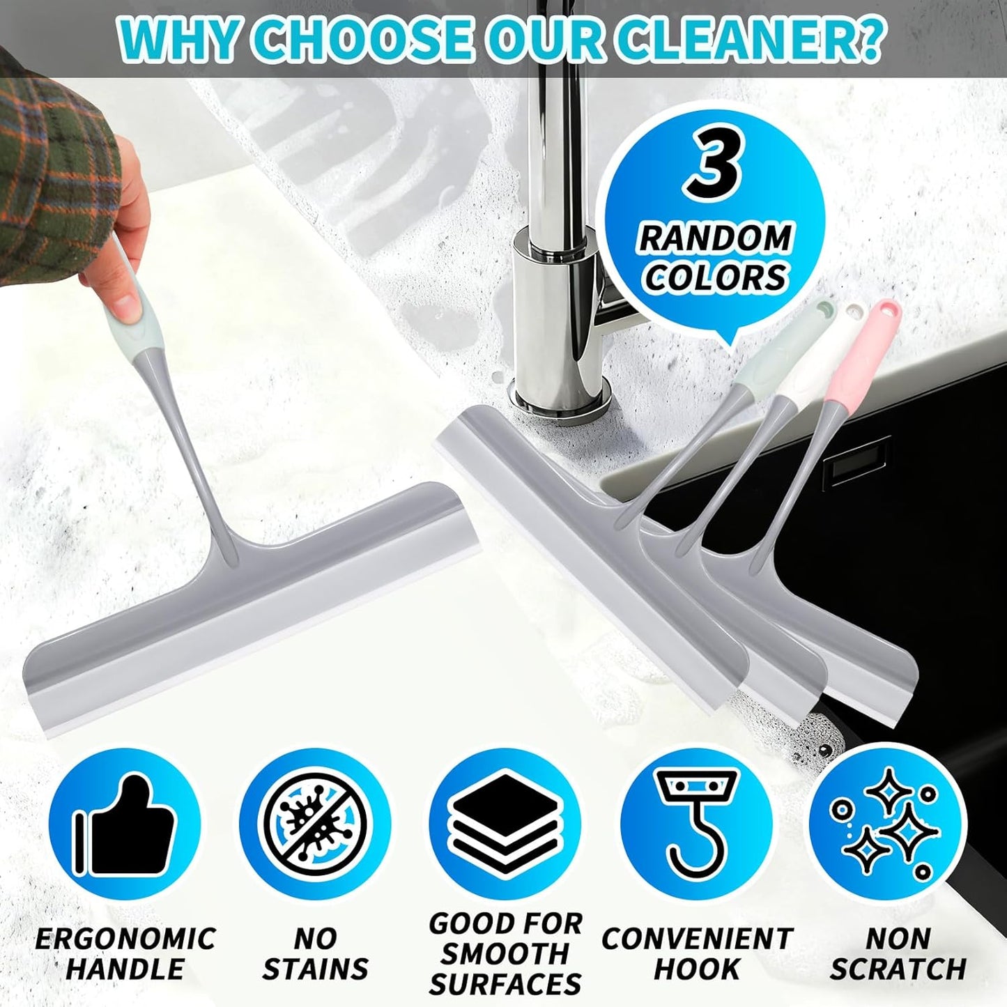 3PCS mini Squeegee Shower Squeegee Hanging Rubber Squeegee with Hook, Multipurpose Shower Squeegee for Glass Doors Window Squeegee (Regular Version)