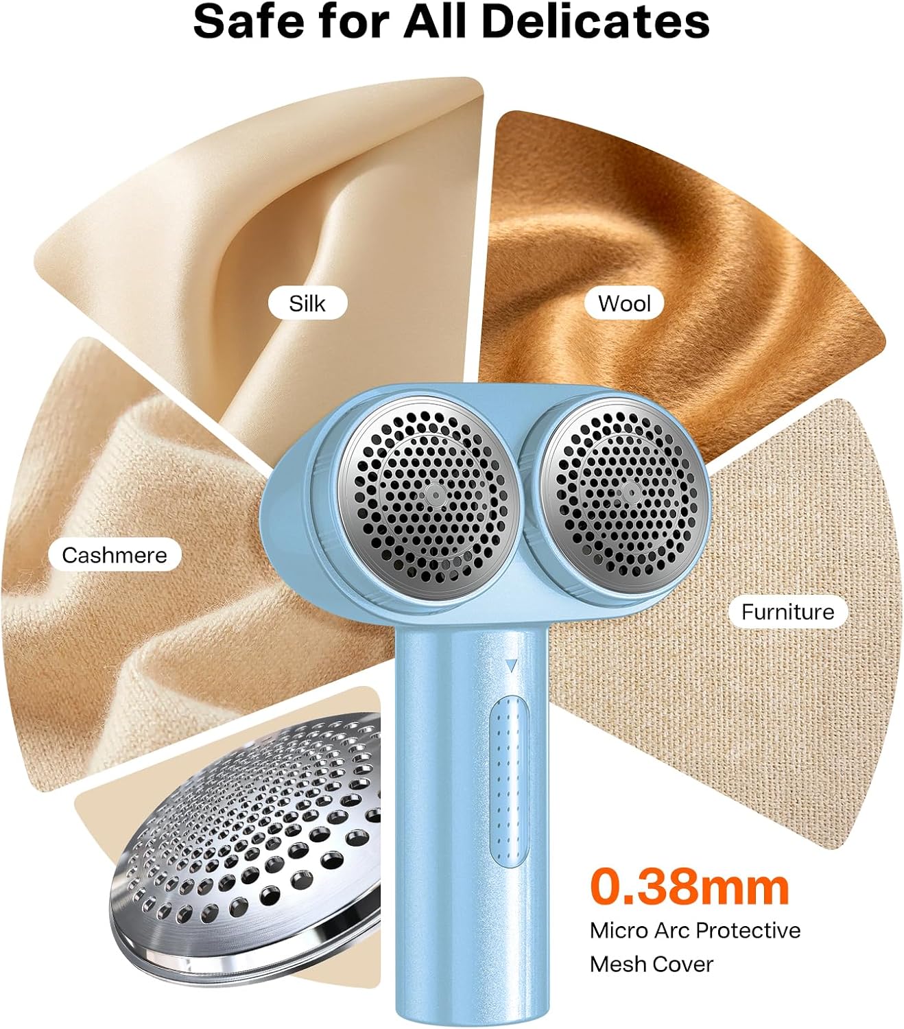 TORRAS Rechargeable Fabric Shaver Electric Lint Remover 3-Speed Remove Fuzz, Pilling for Cashmere, Wool, Clothes, Sweater, Coat, Furniture, Clothes depiller with Replacement Blades