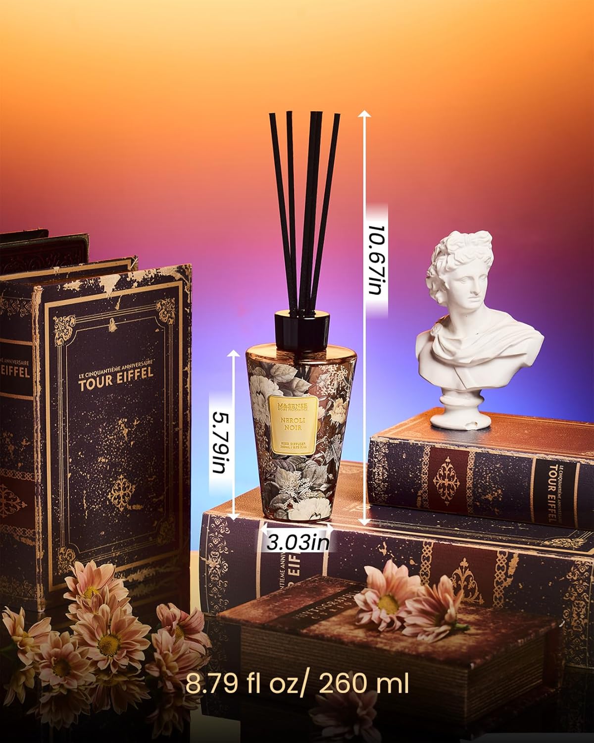 M&SENSE Reed Diffuser Set, Jasmine Sandalwood Scented 6.3 fl oz Natural Essential Oil Diffusers with Sticks, Non-Toxic Organic Air Freshener, Long-Lasting Fragrance Oils for Home Bathroom Living Room