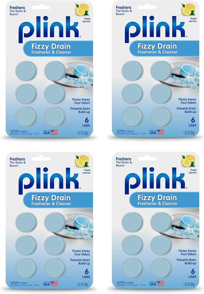 Plink Fizzy Drain Cleaner and Freshener, Prevents Drain Clogs and Buildup, Removes Odors from Bathroom and Kitchen Sinks, Septic-Friendly, Made in the USA, Lemon Scent, 18 Tablets