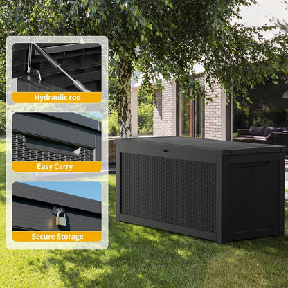 TARKARI 275 Gallon Resin Deck Box, Waterproof Outdoor Storage Box, Lockable for Patio Furniture, Garden Tools, Pool Accessories, UV-Resistant for All Weather Use, Black