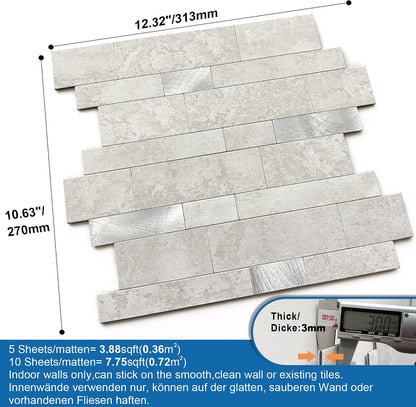 MOFIT Backsplash Tile for Kitchen Peel and Stick Stone Matte Finish,Bathroom Tiles Stickers 3D Wall Panel Linear Mosaic Marble Backsplash Waterproof(10sheets,Blue Green Gray)