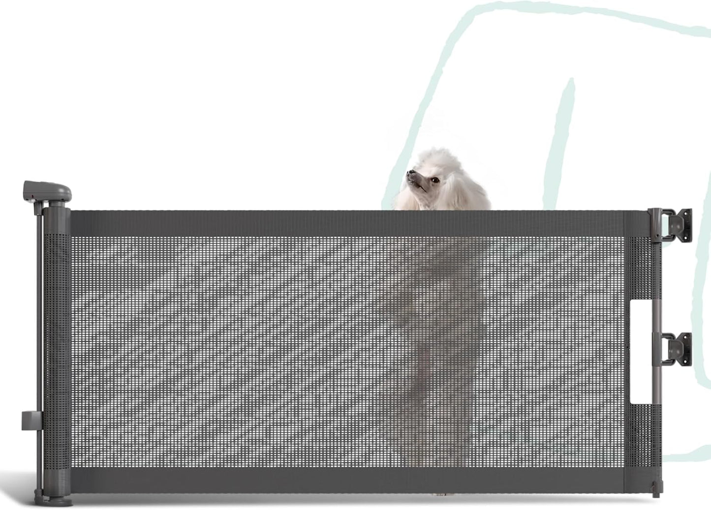 15.7" H Mesh Short Dog Gate, Extends Up to 59" W Retractable Pet Gate with Drill Installation, Small Dog Gate for Stairs, Easy Step Over Low Puppy Gate for Doorways Indoor Outdoor, White