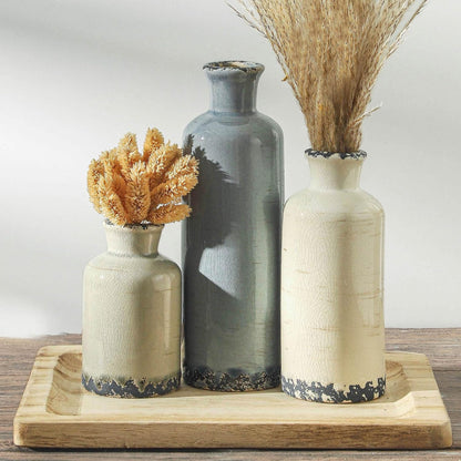 Ceramic Vase Set of 3, Neutral Flower Vases Home Decor, Pottery Rustic Farmhouse Decorative Vases Modern Decor for Table Mantel Entryway Bookshelf Living Room Kitchen Bedroom - Brown