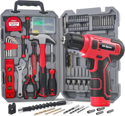 Hi-Spec Pink Tool Set with 8V Drill Set. Complete Cordless & Rechargeable USB Electric Drill Driver Kit for Women, Home DIY Repair & Maintenance, in a Compact Toolbox.