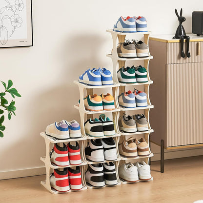 UFORU Vertical Shoe Rack 6 Tier, Narrow Free Standing Shoe Organizer for Closet, Entryway & Bedroom, Tall Plastic Narrow Shoe Rack for Small Spaces, Stackable Shoe Organizer& Easy to Assemble