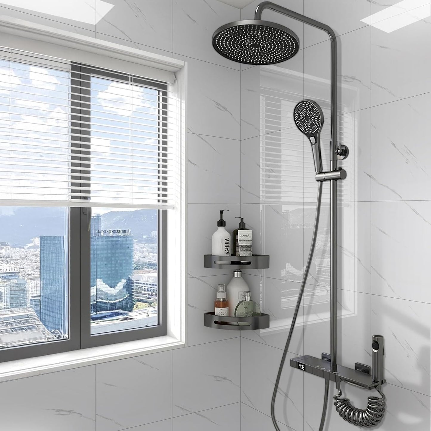 Peel and Stick Tile Shower Waterproof Marble Tiles Wall Panels, 11.8"x11.8" Self-Adhesive Backsplash Tile, 20 Pack
