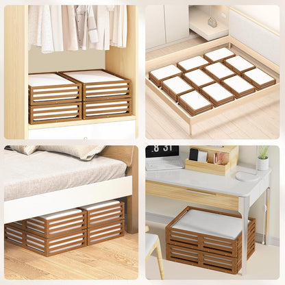 Bamboo Under Bed Storage Containers- Underbed Organizer with Wheels with Large Capacity Dust Bag,Sturdy Wood Rolling Under Bed Shoe Storage Organizer 2 Packs (Nature, 2 Packs (23.62"×16.54"))