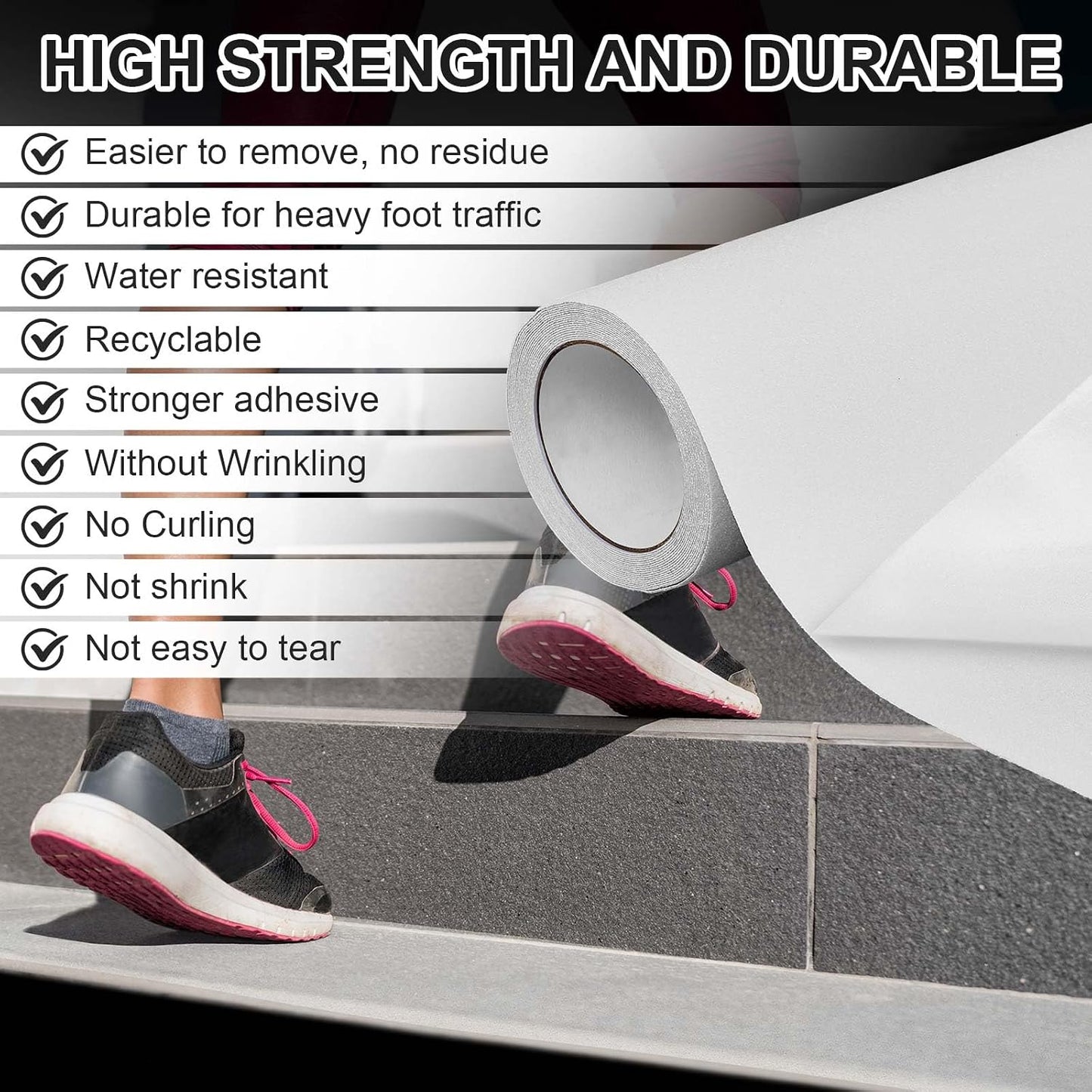 Watersay 8 Inch x 20 ft Anti Slip Traction Tape Waterproof Clear Non Skid Tape Durable Grip and Friction Stair Non Slip Strips Abrasive Adhesive for Stairs Steps Ramp Outdoor Indoor