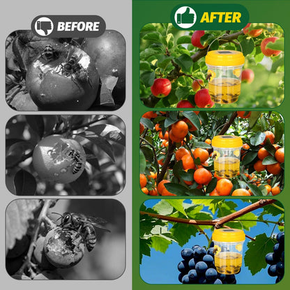 4 Pack Solar Wasp Traps Day & Night, 8-Hour All-Night Battery Life, Reusable Collector for Wasps, Hornets, Yellow Jackets, Insects, with LED Light for Patio Porch Garden Backyard (Bait NOT Included)