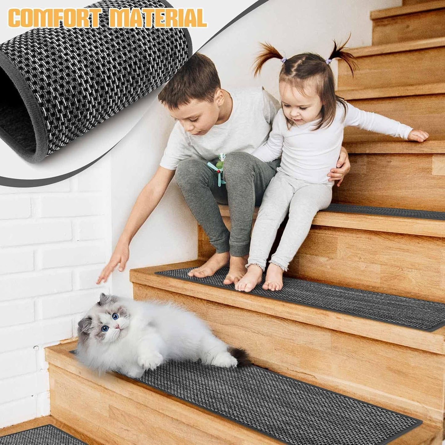 9" x36" Stair Treads Non Slip for Wooden Steps Indoor, 15 Pack, Beige | Reusable Peel and Stick Extra Wide Stair Treads Machine Washable