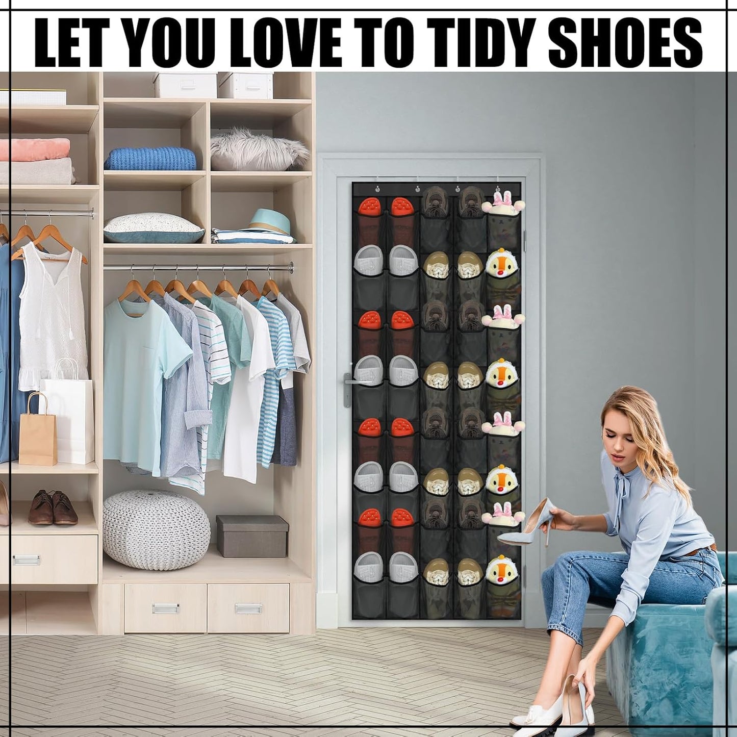Windyun 40 Over The Door Shoe Organizer, Large Mesh Pocket Hanging Shoe Rack Hanger Large Capacity Gray Behind The Door Storage Holder for Dorm College Closet Entryway Bedroom Utility Room Women Men