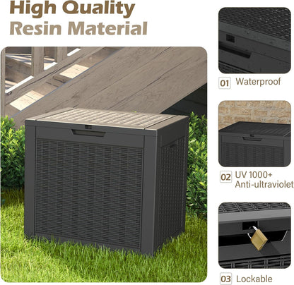 Outdoor Storage Box, 45 Gallon Deck Box with Lockable Lid, Waterproof Resin Storage Bin for Cushions, Garden Tools, Patio Furniture, Grey