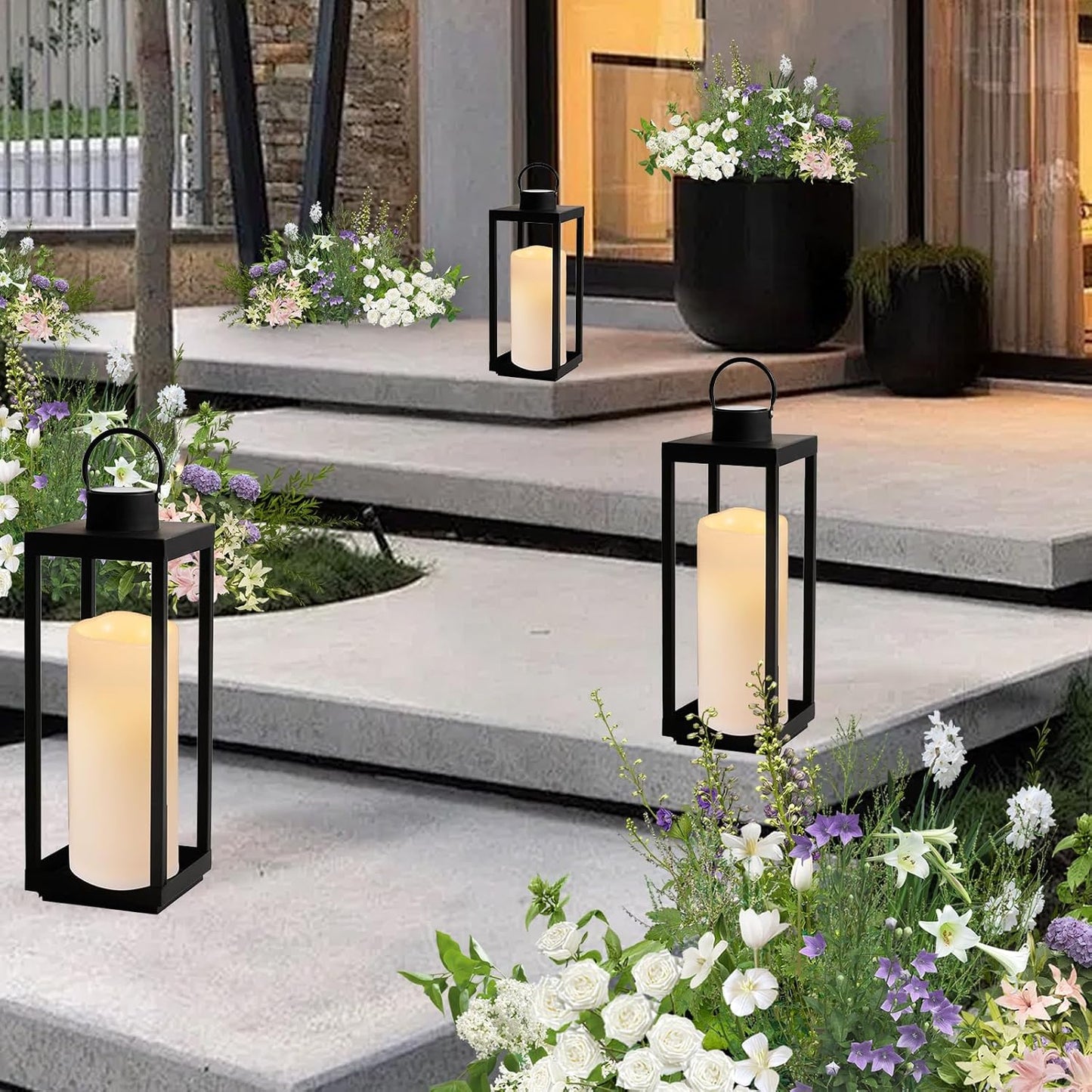 NURADA Large Waterproof Flameless Candles 6" 8" 10" x 4" - Outdoor Indoor LED Pillar Flickering Candle Battery Operated with Timer Remote for Patio Porch Lanterns - Ivory White Set of 3