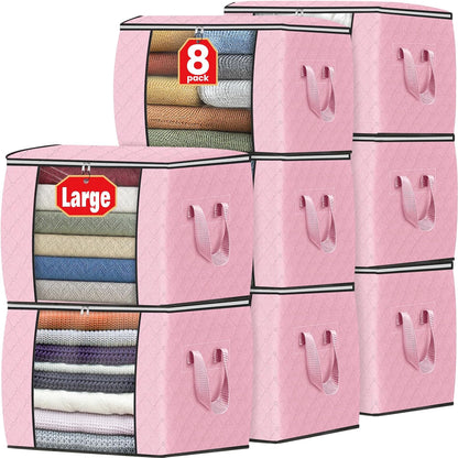 Fab totes 6 Pack Storage Bags for Clothes and Blanket, Foldable Closet Organizers and Storage with Zippers, Clear Window and Handles, Fabric Storage Bins for Sweater, Comforter, Bedding,Linen Sheets