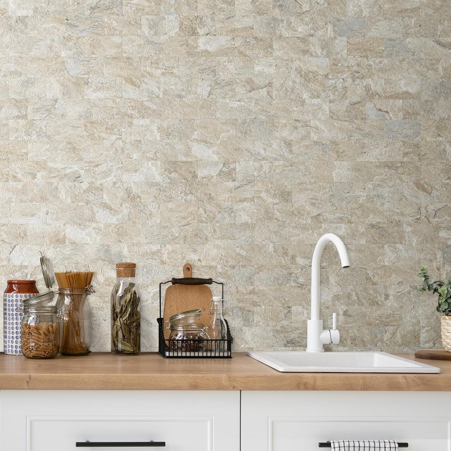 DICOFUN 10-Sheet Polished White Thick PVC Peel and Stick Backsplash, Ceramic Look Subway Tile White Kitchen Backsplash Peel and Stick Wall Tiles