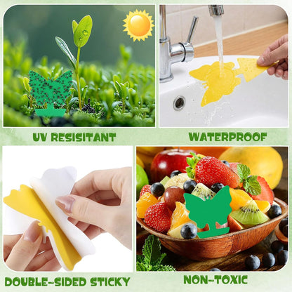 120 Pack Fruit Fly Traps Fungus Gnat Sticky Traps Yellow Black Green Plant Fly Stickers Double Side with Shovel for Indoor Outdoor Kitchen Garden Houseplant Flying Bug Insect (Flower)