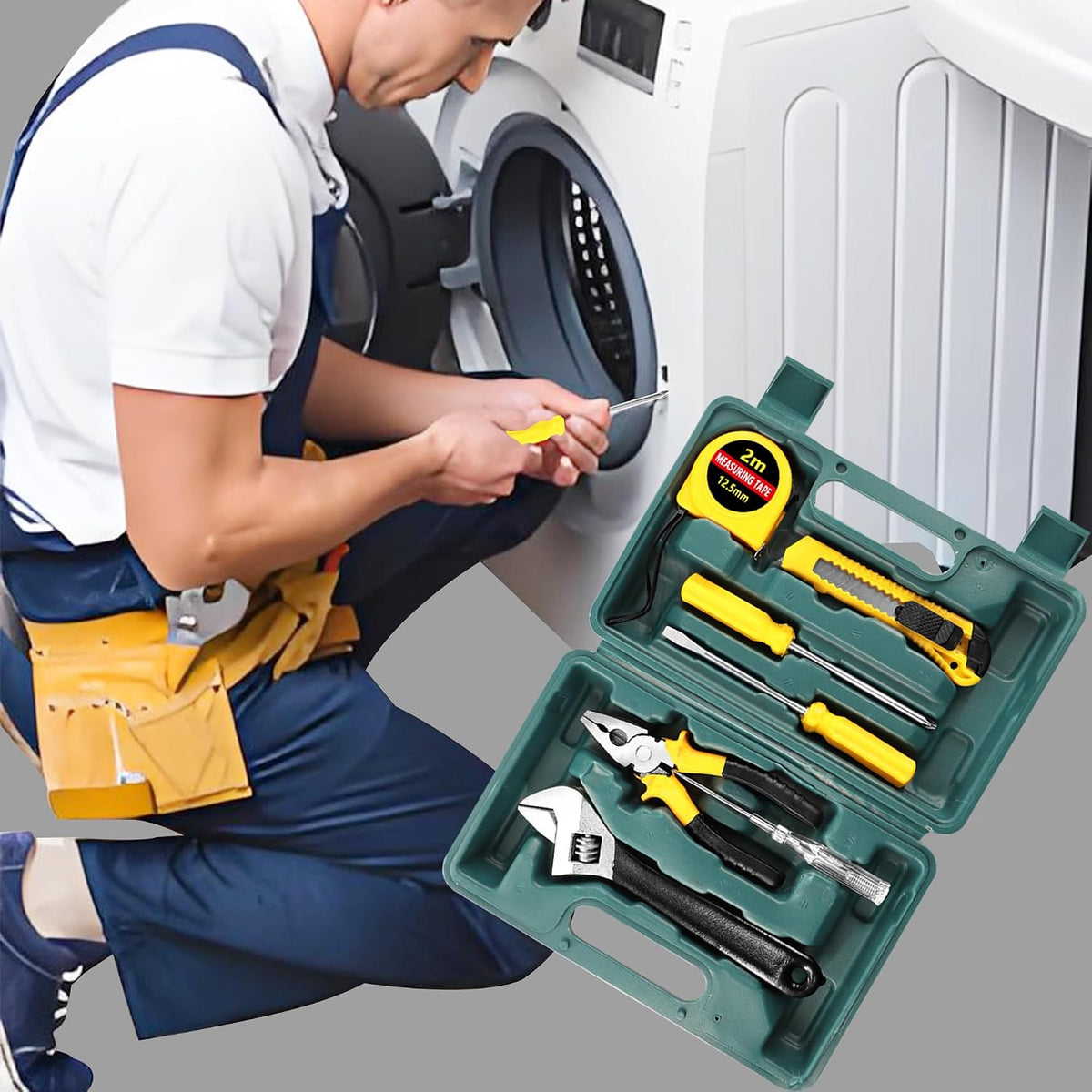 MAYWILLA 8 Piece Hand Tool Kit Basic Set,General Household Repair Small Home Tool Kit with Storage BoX for Car Maintenance,Home,DIY,Office,Garage