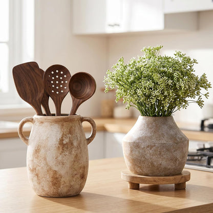 CUCUMI Ceramic Vase Set of 5, Home Decor Farmhouse Décor Handmade Pottery Vases for Pampas Grass, Dried Fresh Flowers, Table, Living Room, Kitchen, Shelf, Entryway Mantel Neutral Tones