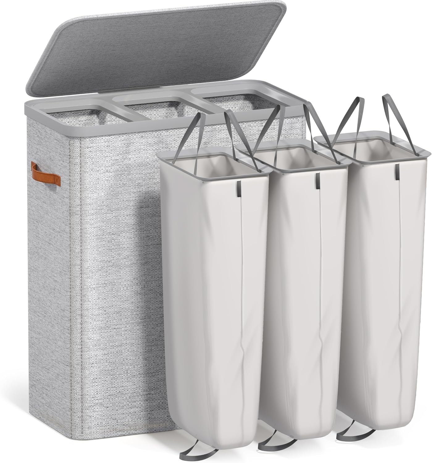 Sorbus Laundry Hamper with Lid - Collapsible 3-Compartment Fabric Laundry Basket with Handles and Removable Laundry Bag – 50 Gallon (190 L) Dirty Clothes Hamper for Bedroom, bathroom and dorm (Beige)