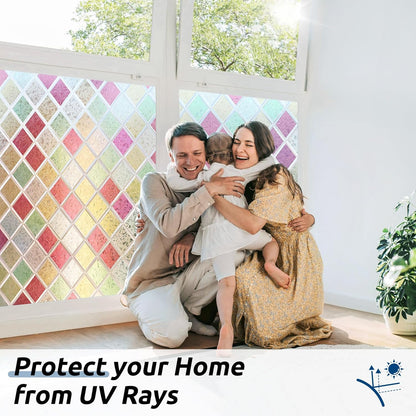 rabbitgoo Window Privacy Film, Decorative Privacy Window Film Sun Blocking, Frosted Glass Cling for Home Door, Non-Adhesive Static Cling Sticker Covering Heat Blocker, Clear, 17.5" x 78.7"