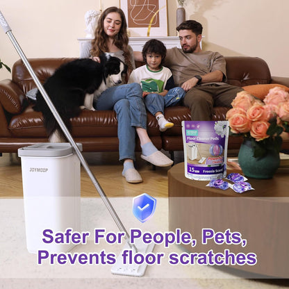 JOYMOOP Mop and Bucket Set, Flat Mops for Floor & Wall Cleaning, Commercial & Household Use, Hardwood Floor Mop with Long Handle & 4 Microfiber Pads
